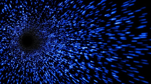 Abstract blue light streaks forming a tunnel effect on a black background - Powered by Adobe