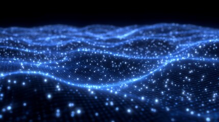 Abstract blue sparkling particle wave background for technological innovation