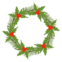 Christmas Wreath with Holly and Pine Branches