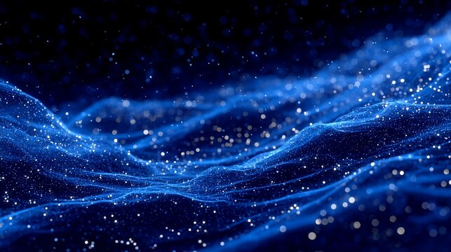 Abstract dark blue futuristic technology background with glowing particles and waves