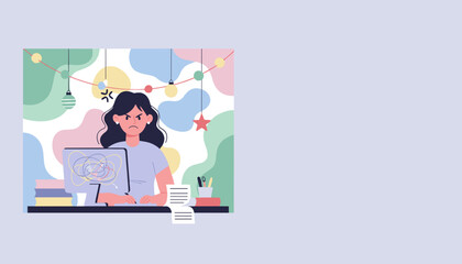 Woman stressed by complex tasks frustration or technical confusion