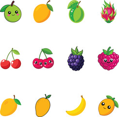 Collection of Smiling Cartoon Fruits with a Whimsical and Playful Design