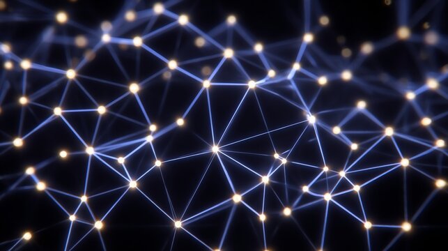 Abstract glowing network with connected dots and lines representing complex systems