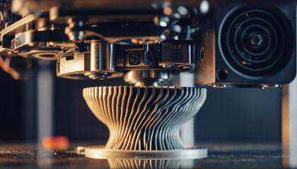 Advanced 3D printing technology in action, showing the intricate process of fabricating a complex model layer by layer with precision
