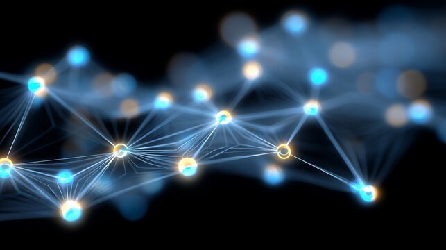 Abstract network connections with glowing nodes symbolizing interconnectedness and technology