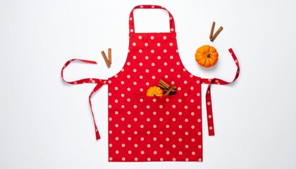 Polka Dot Kitchen Apron with Pumpkin and Cinnamon 