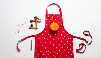 Polka Dot Kitchen Apron with Pumpkin and Cinnamon 