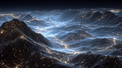 Fototapeta premium Abstract ocean landscape with glowing lights reflecting on the water surface waves