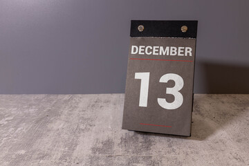 Calendar with the date December 13 and a place for designers.