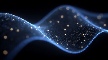 Abstract technology wave with blue glowing particles on a black background