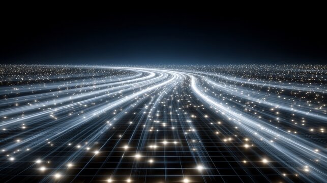 Abstract Technology Background with Glowing Light Trails and Data Stream Flow