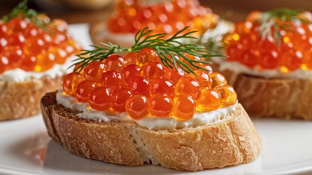 Sandwichs au caviar de saumon et pain, gros plan