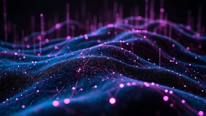 Abstract digital data flow waves, futuristic network connections