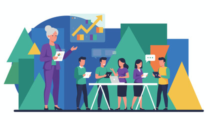 Senior manager presenting business growth strategy to a diverse team Corporate mentorship