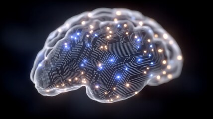 Artificial intelligence concept representing brain connected to computer network