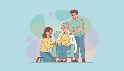 Multigenerational family providing compassionate care for an elderly woman