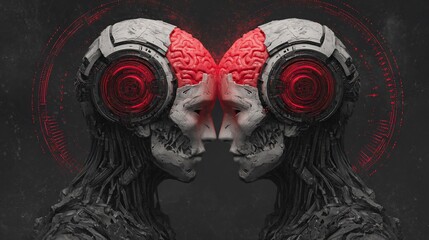 Artificial intelligence symbiosis human connection and augmented reality concept