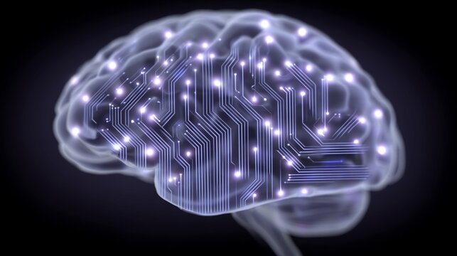 Conceptual depiction of artificial intelligence and brain circuit connections - Powered by Adobe
