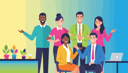 Diverse professional team collaborating Group of happy colleagues showing teamwork and inclusion