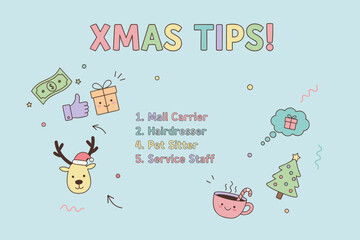 Pastel Christmas tips graphic for mail carriers hairdressers and service staff etiquette