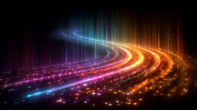 Dynamic Spectrum: A Captivating Display of Colorful Light Trails and Vibrant Particles on Dark