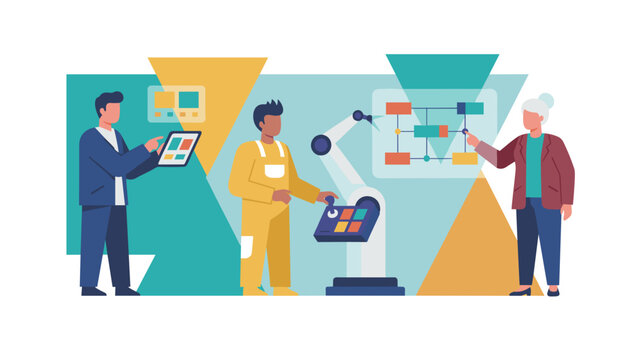 Industry 40 team managing robotic automation and data flow for smart production