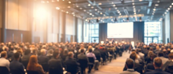 Obraz premium Blurred audience at a professional business conference in a large hall. High quality