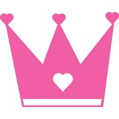 Pink Crown Symbol with Hearts Adornment Transparent Background Princess Royalty Symbol