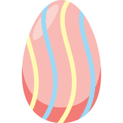 Pink Easter Egg with Vertical Blue Yellow and White Stripes on a Transparent Background Symbolizing Spring Celebration and Festive Decoration