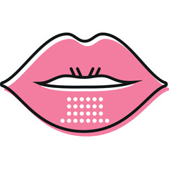Pink Full Lips With Outline And Dotted Pattern On Transparent Background Medical Aesthetic Procedure Illustration
