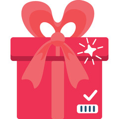 Pink Gift Box With Ribbon And Bow Isolated On Transparent Background With Sparkle And Check Mark Icons