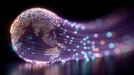 Global Data Network: Fiber Optic Cables Forming a World Map for Communication