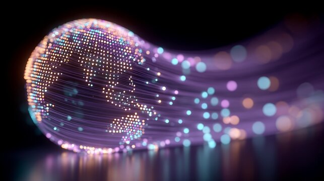 Global Data Network: Fiber Optic Cables Forming a World Map for Communication