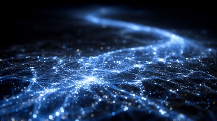 Intricate network of glowing blue lights representing interconnected data points