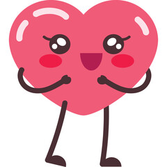 Pink Heart Character with Happy Expression and Cute Eyes Standing on Transparent Background with Arms Raised in Joyful Pose