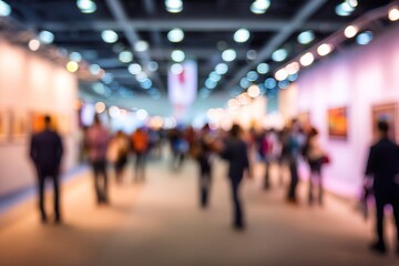 Fototapeta premium Blurred, defocused background of public event exhibition hall, business trade show concept. High quality