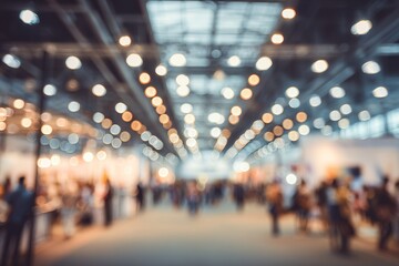 Blurred, defocused background of public event exhibition hall, business trade show concept. High quality