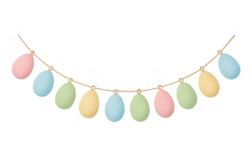 Pastel easter eggs hanging from a string garland decoration