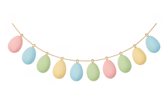 Pastel easter eggs hanging from a string garland decoration
