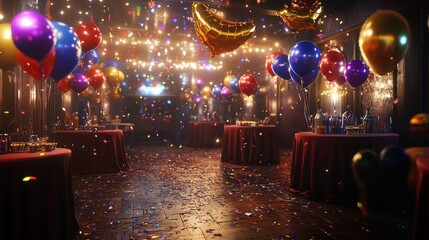 Festive Celebration with Balloons and Confetti