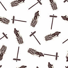 Christian pilgrim backpaker hand drawn seamless vector pattern. Religious home decor pilgrimage motif for scrapbooking paper. All over print for sunday school illustration. 