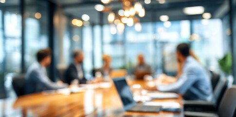 Blur office meeting blurred background with business people working group in boardroom discussion,  executive seminar or professional training in enterprise. High quality