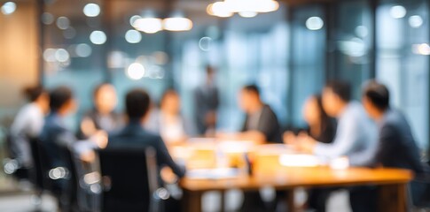 Blur office meeting blurred background with business people working group in boardroom discussion,  executive seminar or professional training in enterprise. High quality