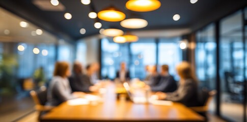 Blur office meeting blurred background with business people working group in boardroom discussion,  executive seminar or professional training in enterprise. High quality