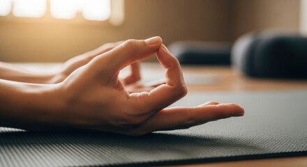 Hand in Gyan Mudra, a meditative gesture of knowledge and wisdom. Hand position creates Gyan Mudra, a symbolic expression that promotes calm and focus, reduces stress,