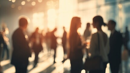 Networking Event Background Blur - People mingling at a business networking event with a blurred background. High quality