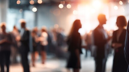 Networking Event Background Blur - People mingling at a business networking event with a blurred background. High quality