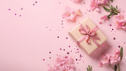 pink gift box with flowers
