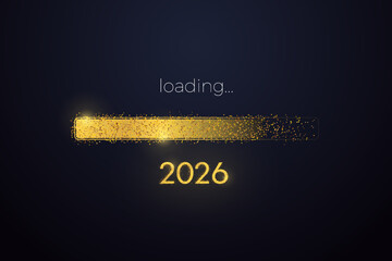 2026 loading progress bar banner. Happy New Year vector. New year's eve background greeting card.