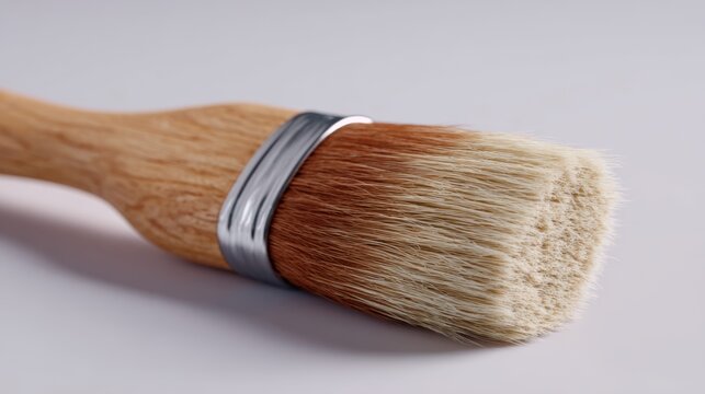 A close-up of a high-quality paintbrush with a wooden handle and soft bristles, ideal for fine art projects. - Powered by Adobe